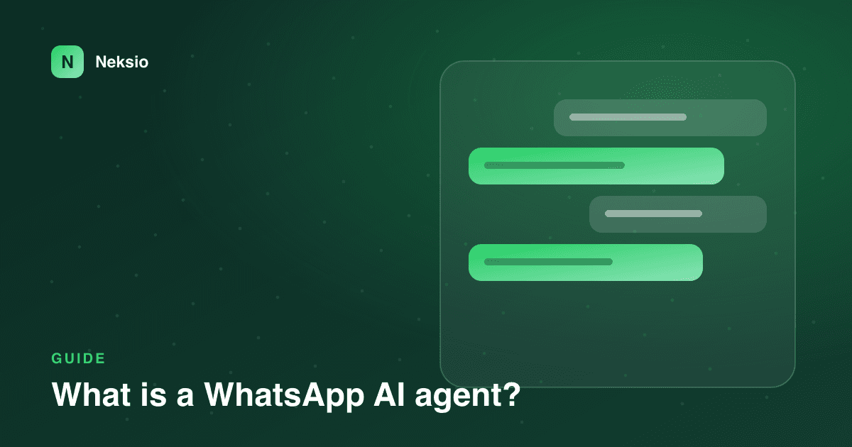 A phone showing a WhatsApp conversation with an AI agent next to a simple pricing comparison