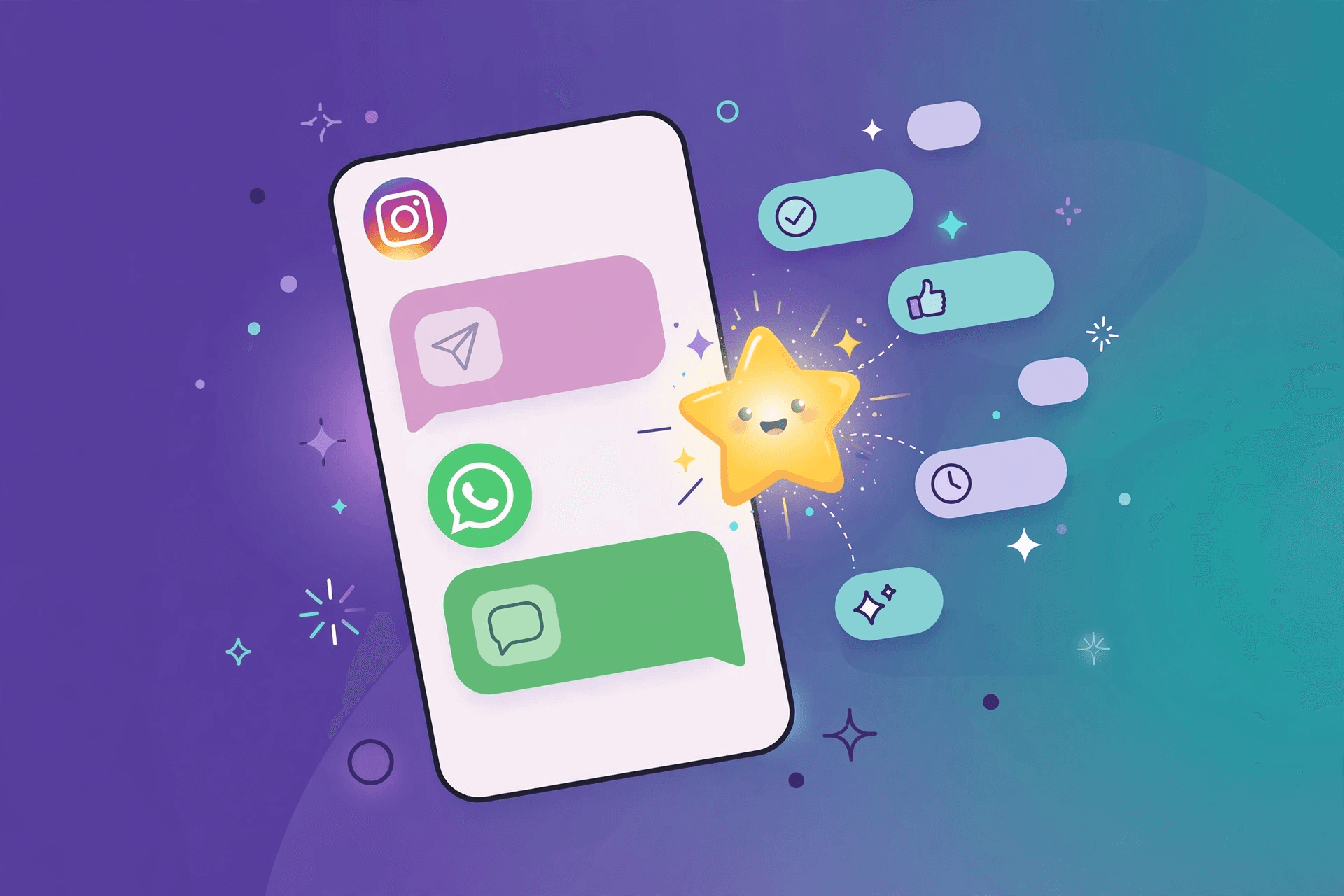 DM Agent: Automate Your Instagram & WhatsApp DMs With AI A phone showing Instagram and WhatsApp direct message conversations answered automatically by an AI DM agent